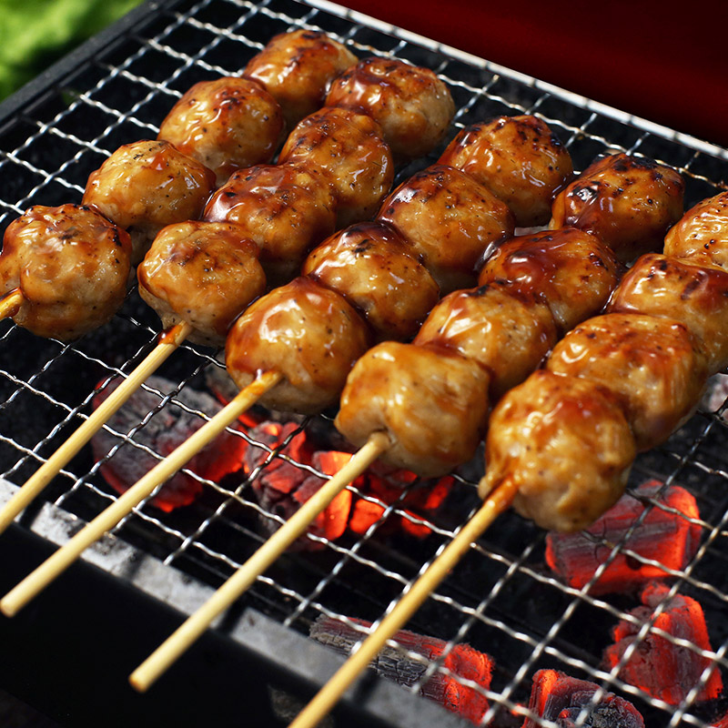 Charcoal Grilled Meatball Skewers